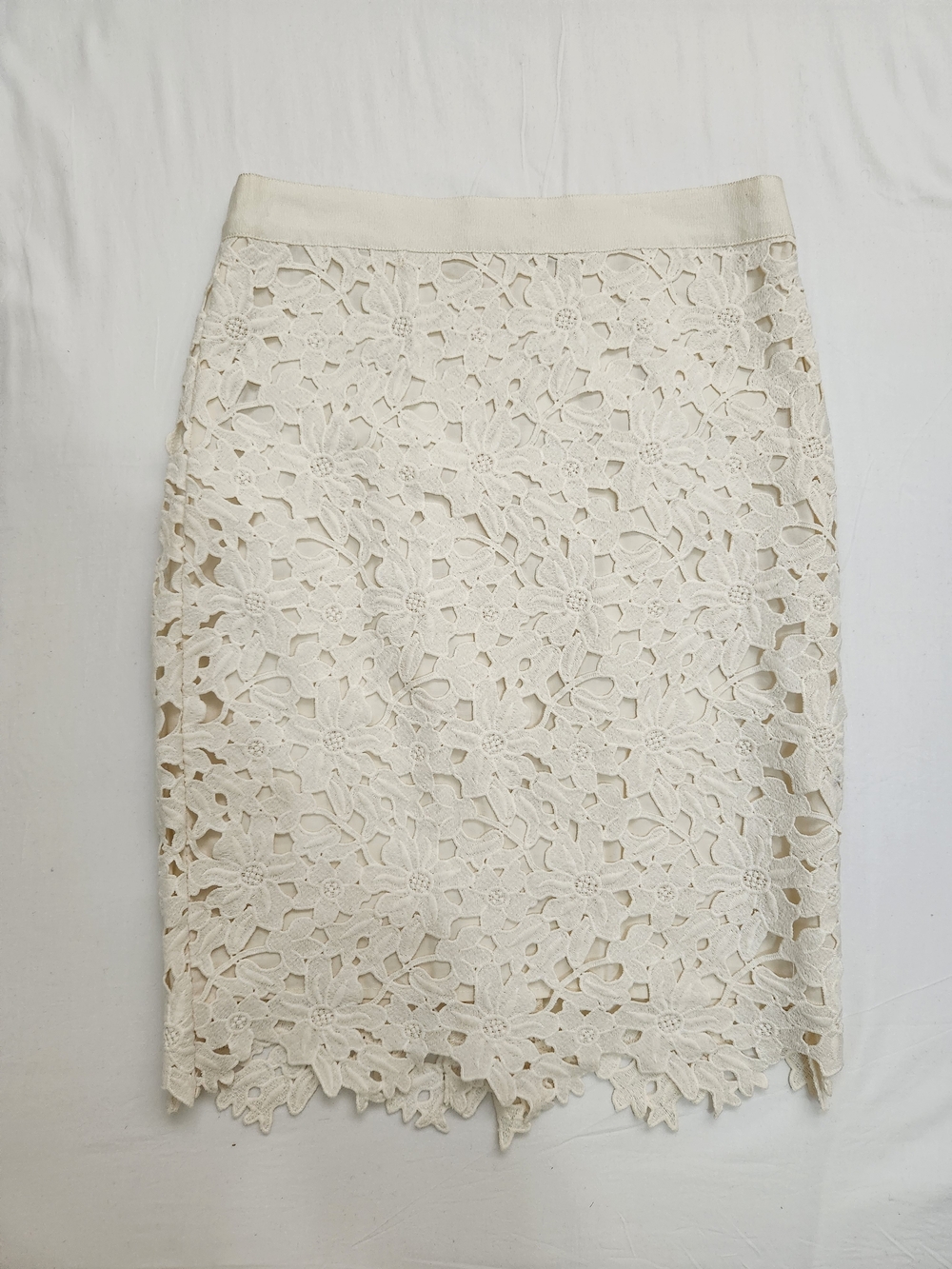 LOFT Cream Floral  Coquette Crochet Pencil Skirt